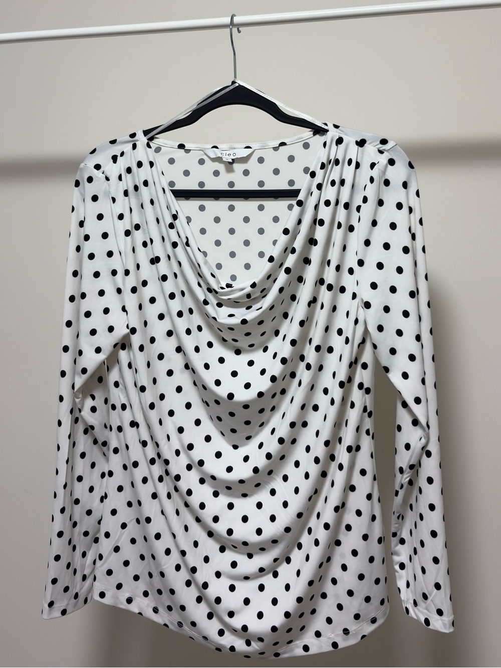 Cleo Black and White Polka Dot Cowl Neck Long Sleeve